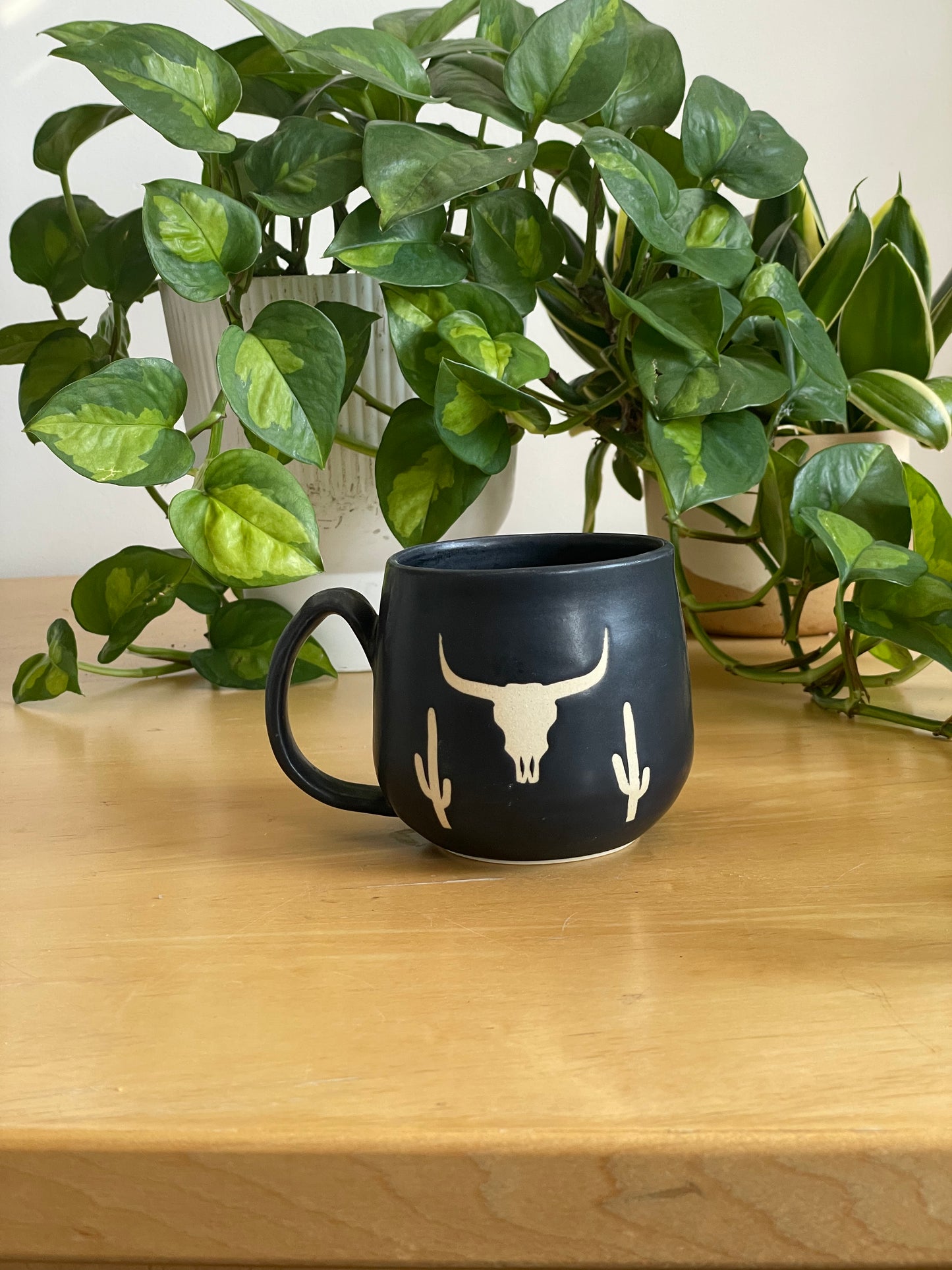 Black Mug with Cow Relief