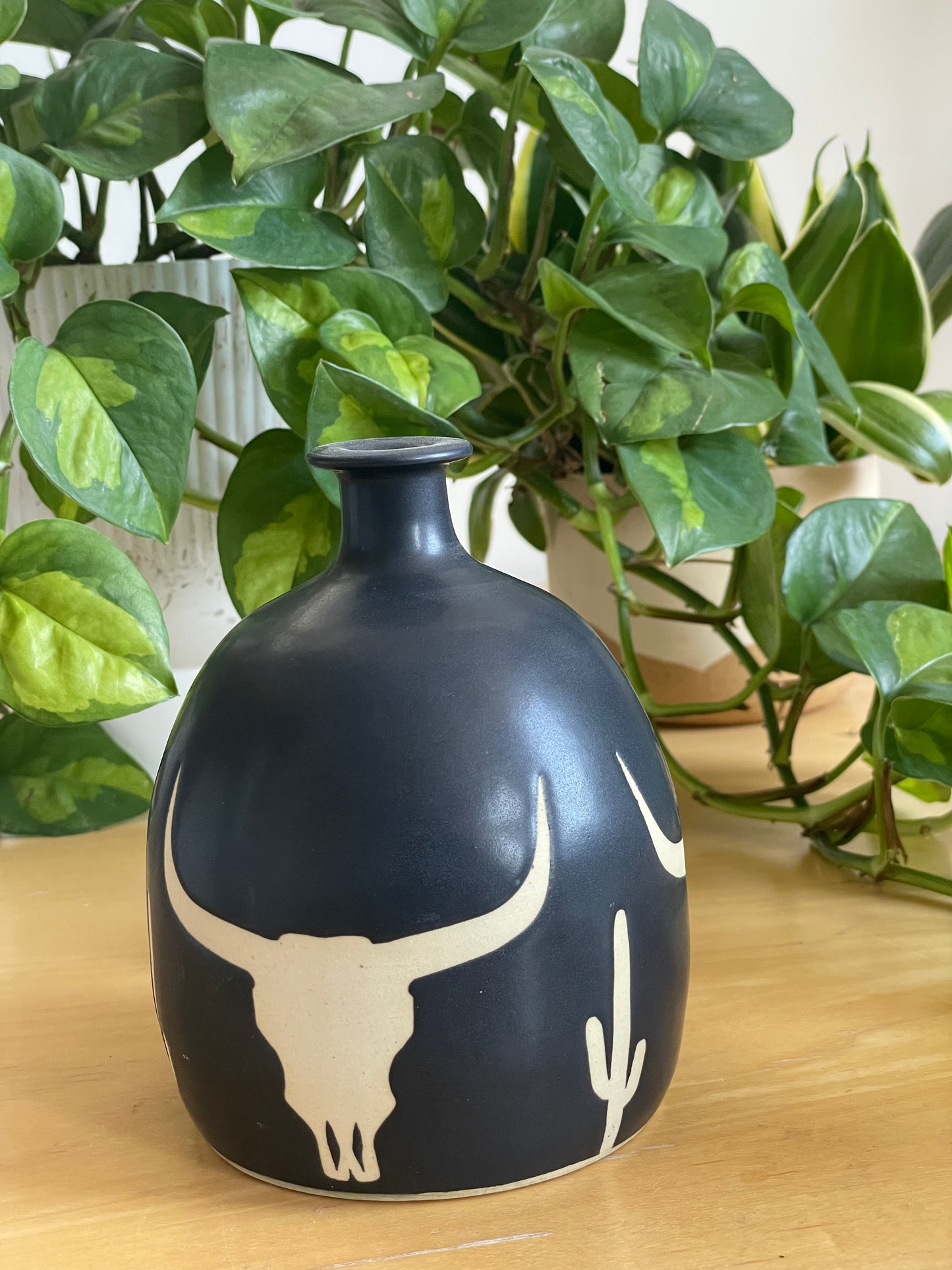 Black Matte Cactus and Cow Watering Bell