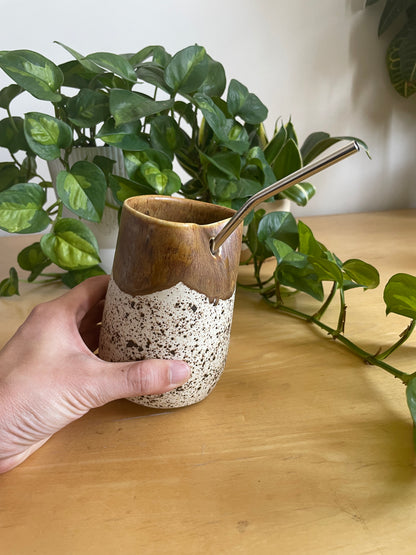 Brown and White Speckled Straw Tumbler