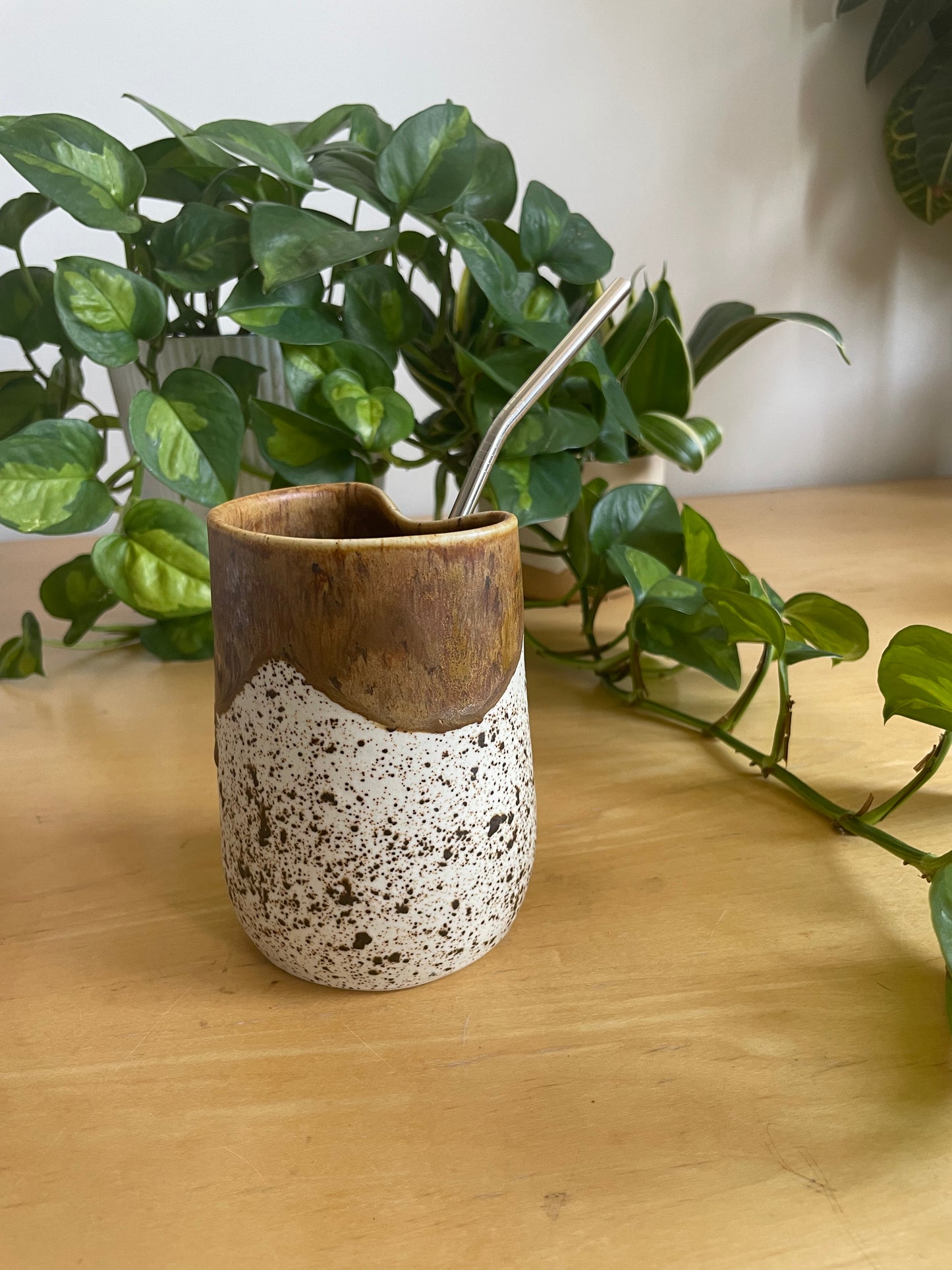 Brown and White Speckled Straw Tumbler