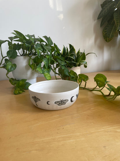 White with Moths and Moons Bowl