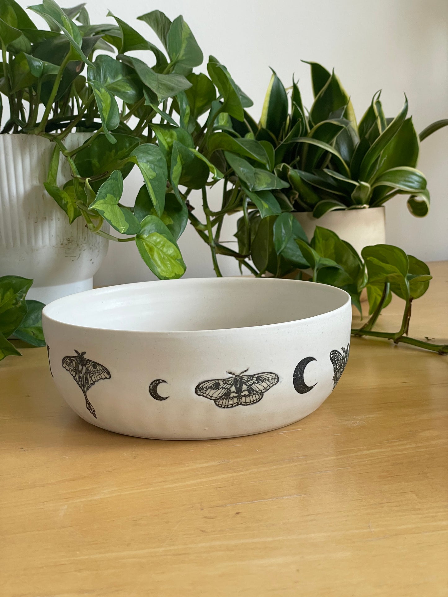 White with Moths and Moons Bowl