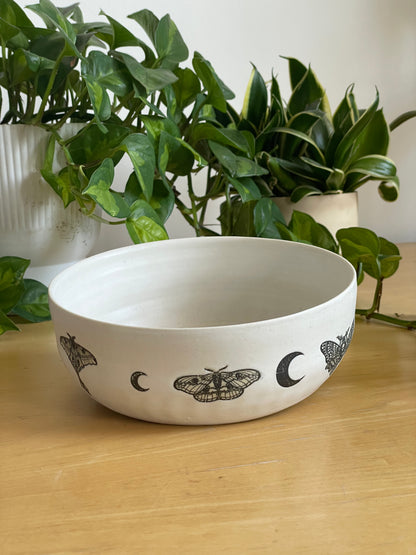 White with Moths and Moons Bowl